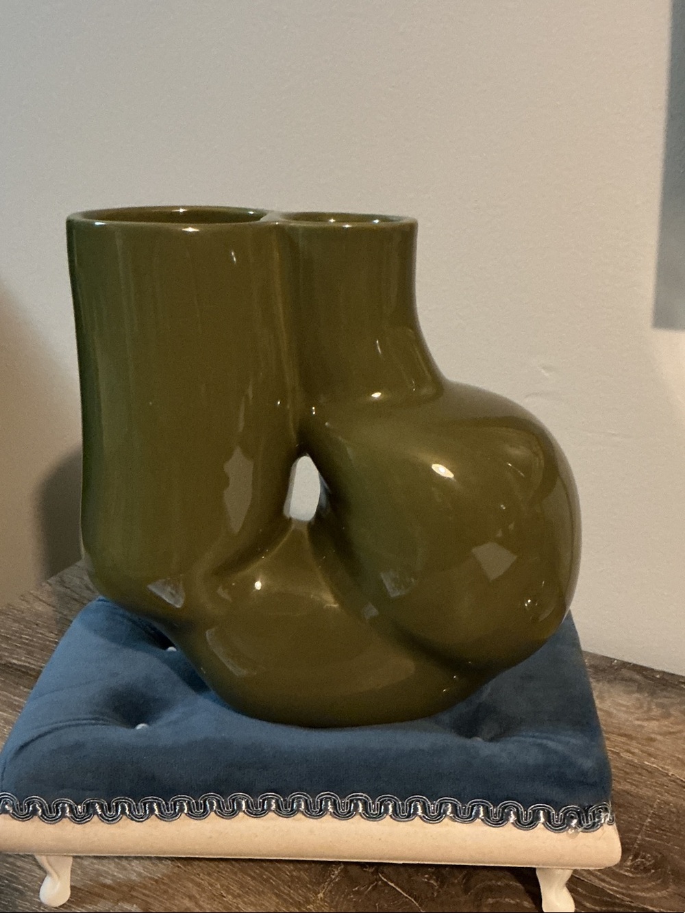 Hay Wang & Soderstrom Chubby Sculptural Ceramic Vase in Olive Green
